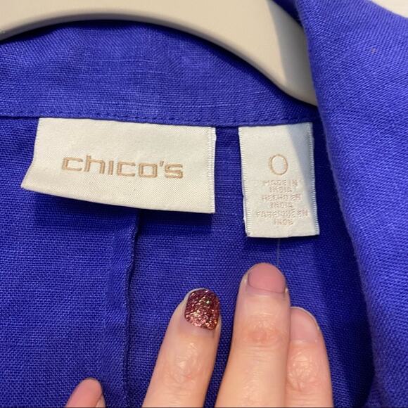 Chicos Light Weight Linen Crossover Jacket Blazer Pockets 3/4 Sleeve Purple Sz 0 - Picture 5 of 7